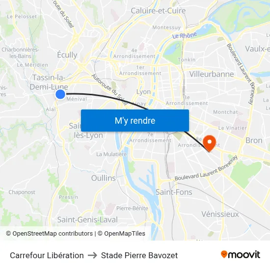Carrefour Libération to Stade Pierre Bavozet map