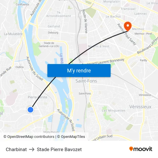 Charbinat to Stade Pierre Bavozet map