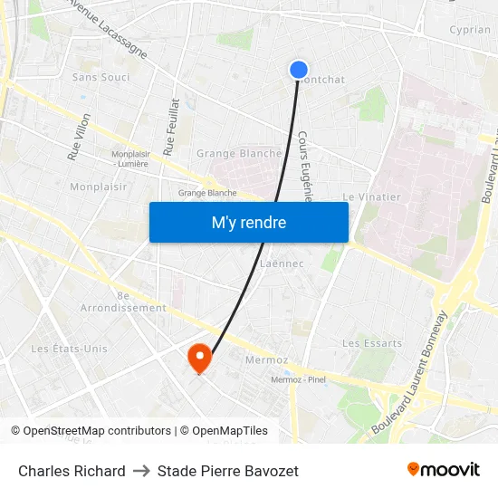 Charles Richard to Stade Pierre Bavozet map