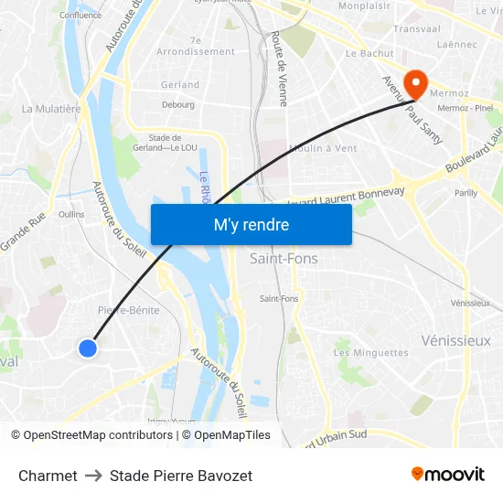 Charmet to Stade Pierre Bavozet map