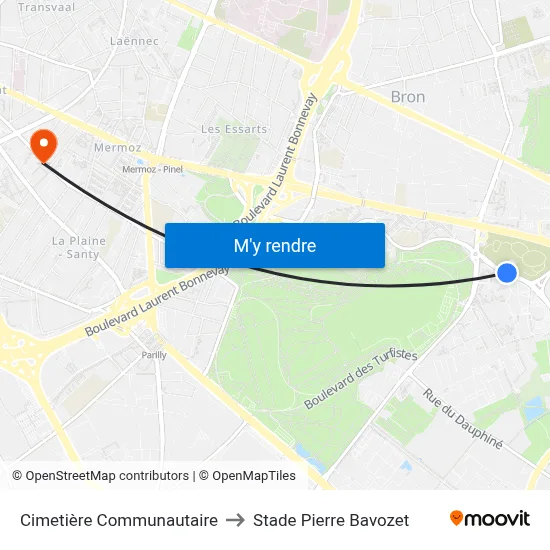 Cimetière Communautaire to Stade Pierre Bavozet map