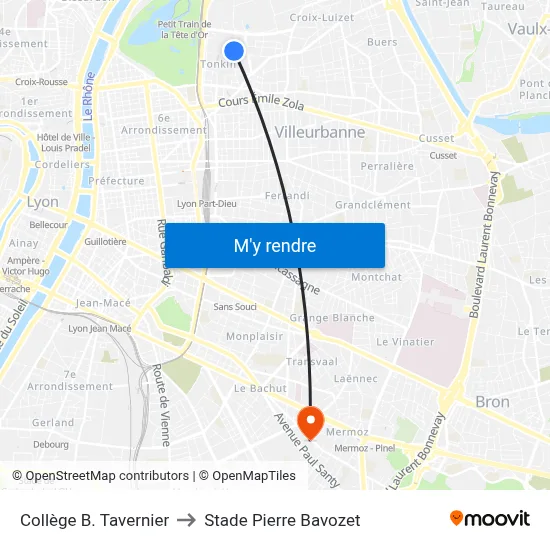 Collège B. Tavernier to Stade Pierre Bavozet map