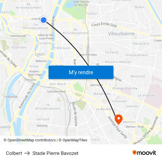 Colbert to Stade Pierre Bavozet map