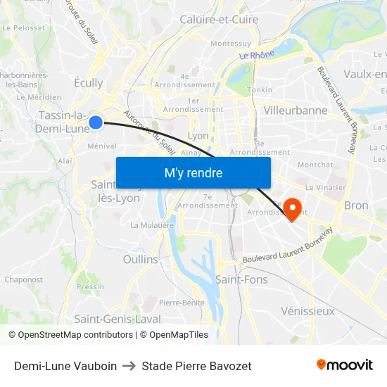 Demi-Lune Vauboin to Stade Pierre Bavozet map