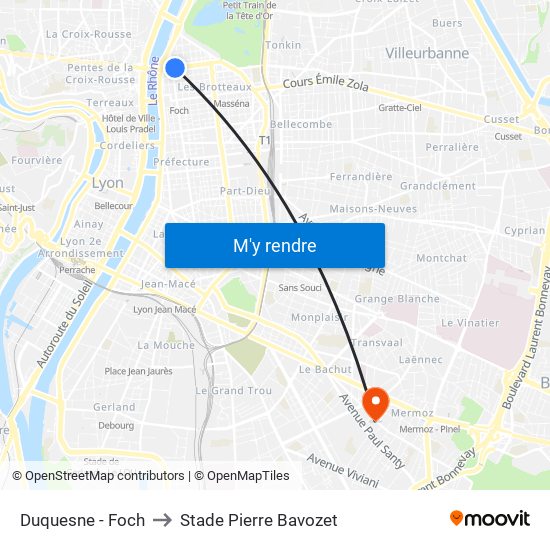 Duquesne - Foch to Stade Pierre Bavozet map