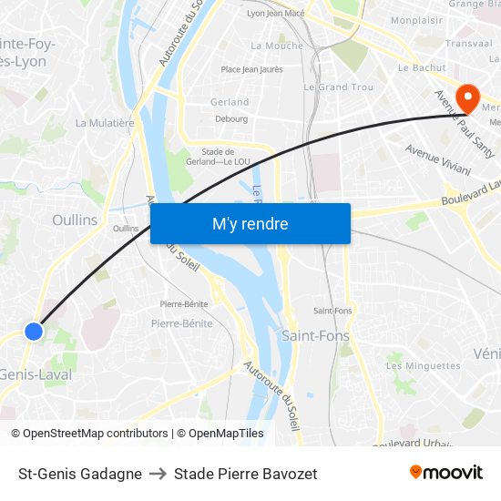 St-Genis Gadagne to Stade Pierre Bavozet map