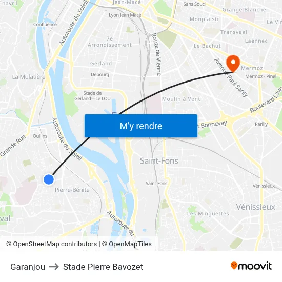 Garanjou to Stade Pierre Bavozet map
