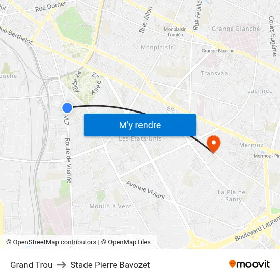 Grand Trou to Stade Pierre Bavozet map