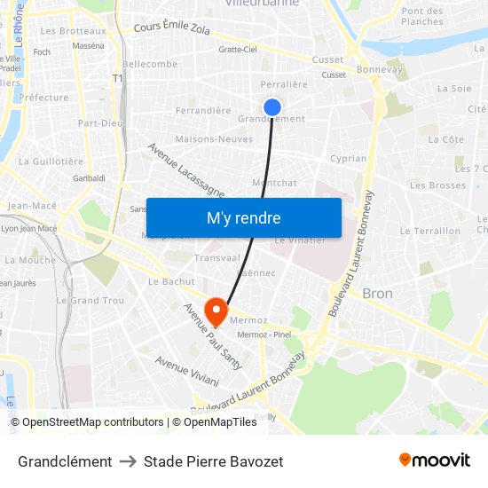 Grandclément to Stade Pierre Bavozet map