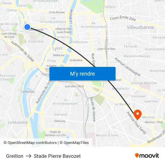 Greillon to Stade Pierre Bavozet map