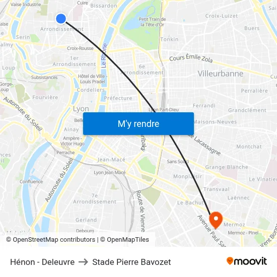 Hénon - Deleuvre to Stade Pierre Bavozet map