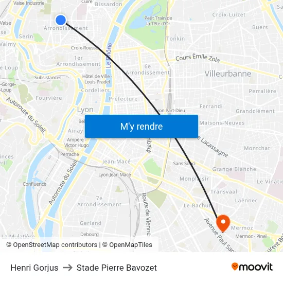 Henri Gorjus to Stade Pierre Bavozet map