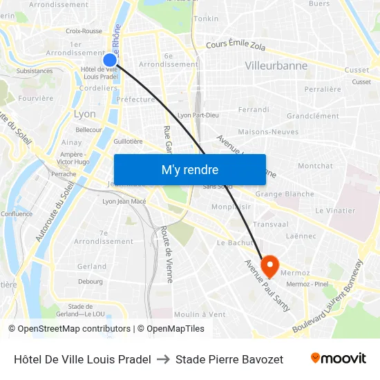 Hôtel De Ville Louis Pradel to Stade Pierre Bavozet map