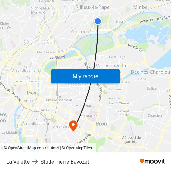 La Velette to Stade Pierre Bavozet map