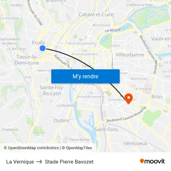 La Vernique to Stade Pierre Bavozet map