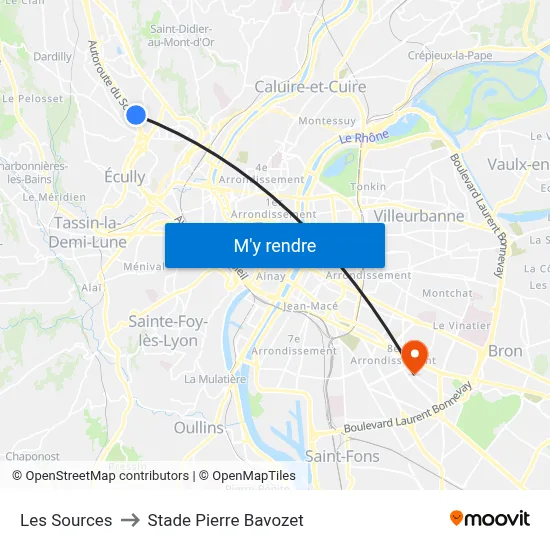 Les Sources to Stade Pierre Bavozet map