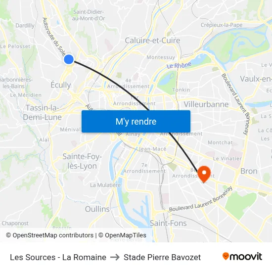 Les Sources - La Romaine to Stade Pierre Bavozet map