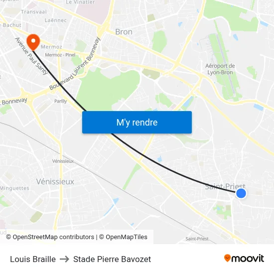 Louis Braille to Stade Pierre Bavozet map