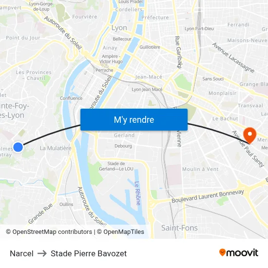 Narcel to Stade Pierre Bavozet map