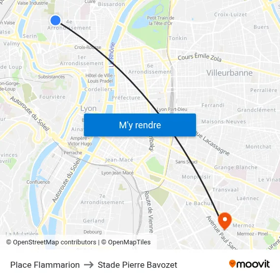 Place Flammarion to Stade Pierre Bavozet map