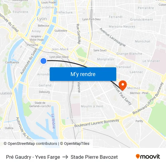 Pré Gaudry - Yves Farge to Stade Pierre Bavozet map