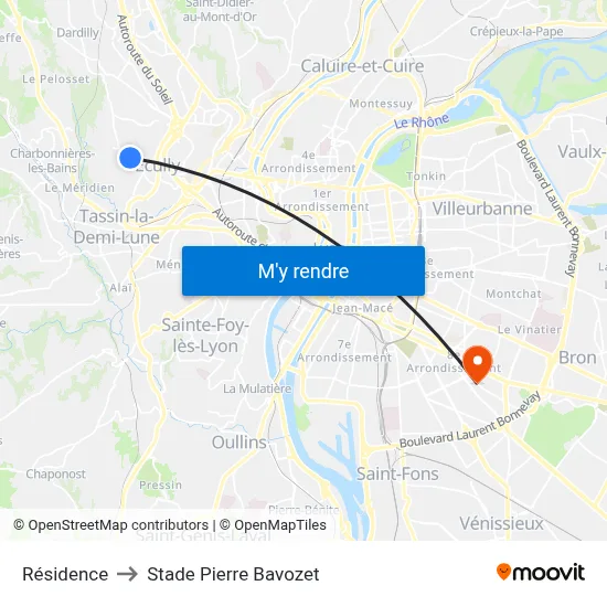Résidence to Stade Pierre Bavozet map