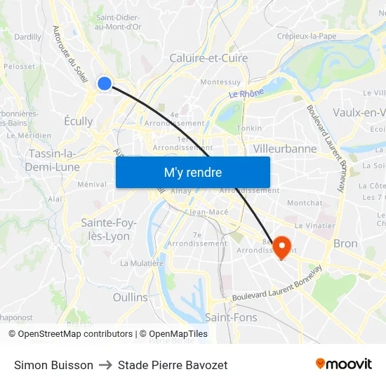 Simon Buisson to Stade Pierre Bavozet map