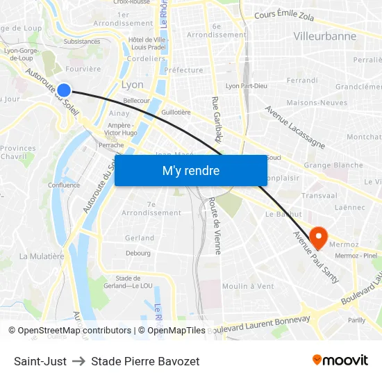 Saint-Just to Stade Pierre Bavozet map