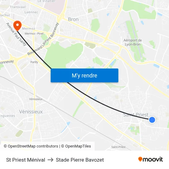 St Priest Ménival to Stade Pierre Bavozet map