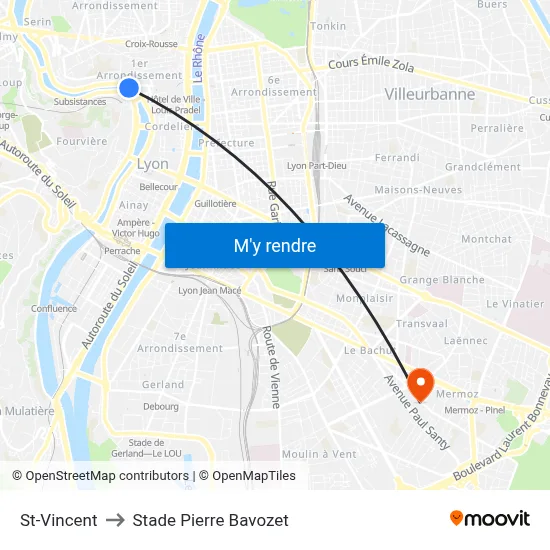 St-Vincent to Stade Pierre Bavozet map