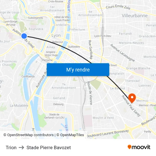 Trion to Stade Pierre Bavozet map