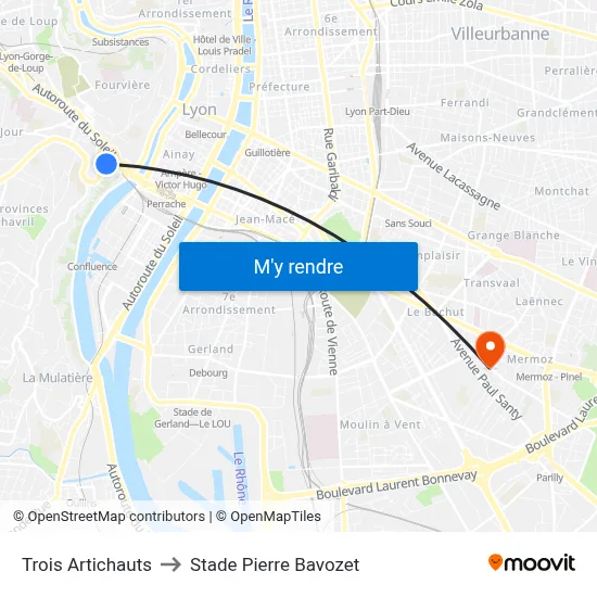 Trois Artichauts to Stade Pierre Bavozet map