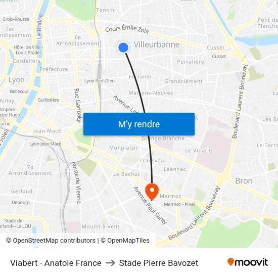 Viabert - Anatole France to Stade Pierre Bavozet map