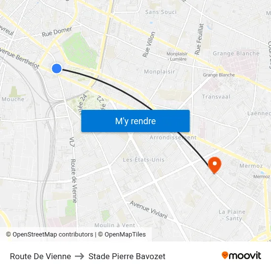 Route De Vienne to Stade Pierre Bavozet map