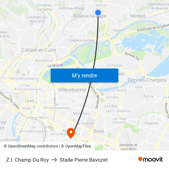 Z.I. Champ Du Roy to Stade Pierre Bavozet map