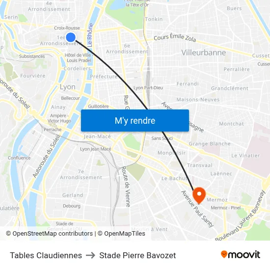 Tables Claudiennes to Stade Pierre Bavozet map