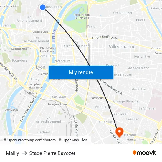 Mailly to Stade Pierre Bavozet map