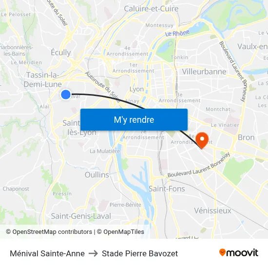 Ménival Sainte-Anne to Stade Pierre Bavozet map