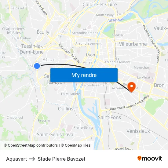 Aquavert to Stade Pierre Bavozet map
