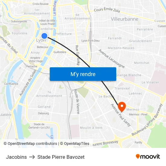 Jacobins to Stade Pierre Bavozet map