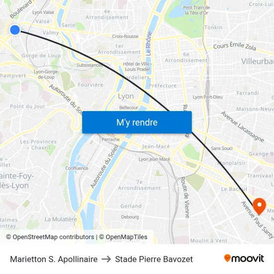 Marietton S. Apollinaire to Stade Pierre Bavozet map