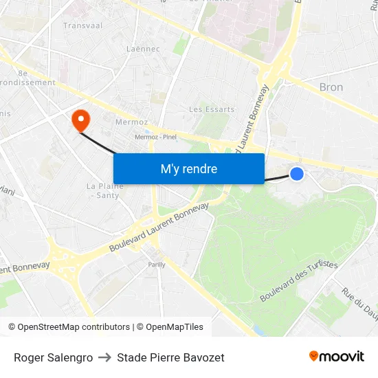 Roger Salengro to Stade Pierre Bavozet map