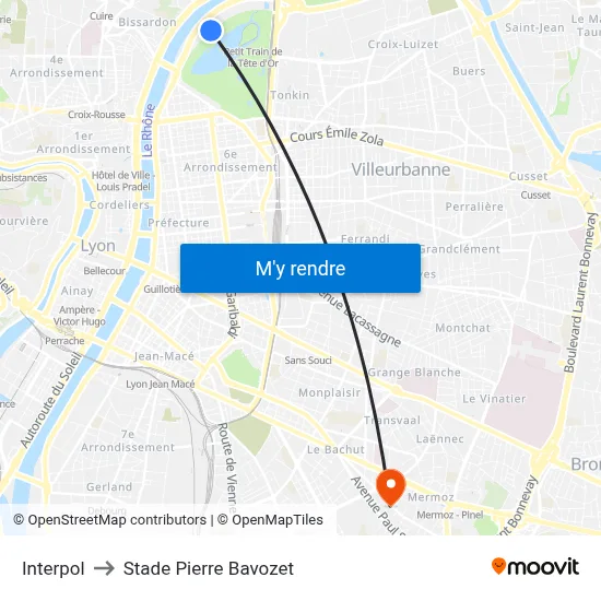 Interpol to Stade Pierre Bavozet map
