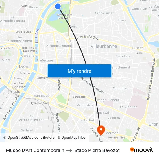 Musée D'Art Contemporain to Stade Pierre Bavozet map