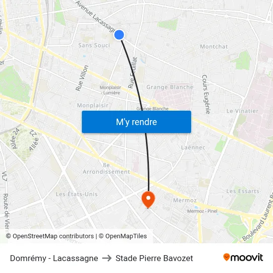 Domrémy - Lacassagne to Stade Pierre Bavozet map