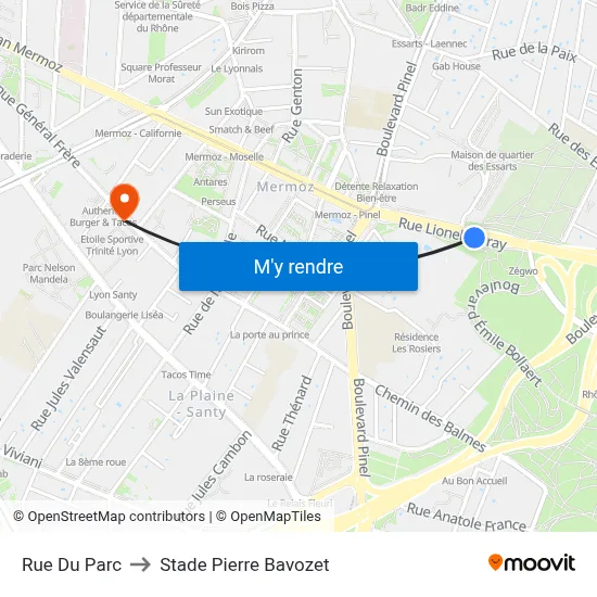 Rue Du Parc to Stade Pierre Bavozet map