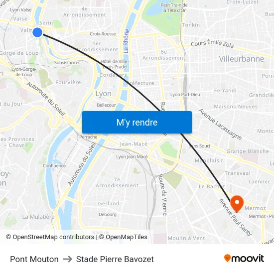 Pont Mouton to Stade Pierre Bavozet map