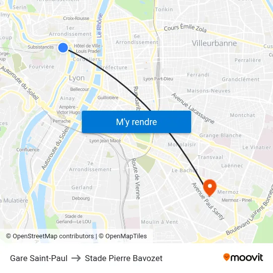 Gare Saint-Paul to Stade Pierre Bavozet map