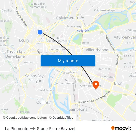 La Piemente to Stade Pierre Bavozet map