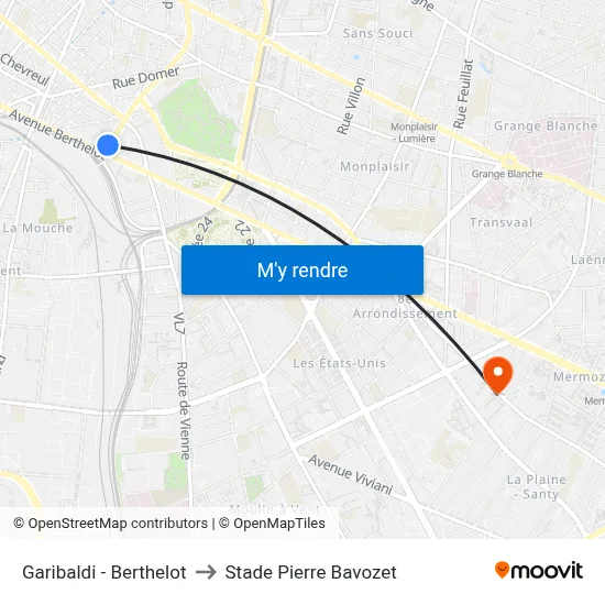 Garibaldi - Berthelot to Stade Pierre Bavozet map